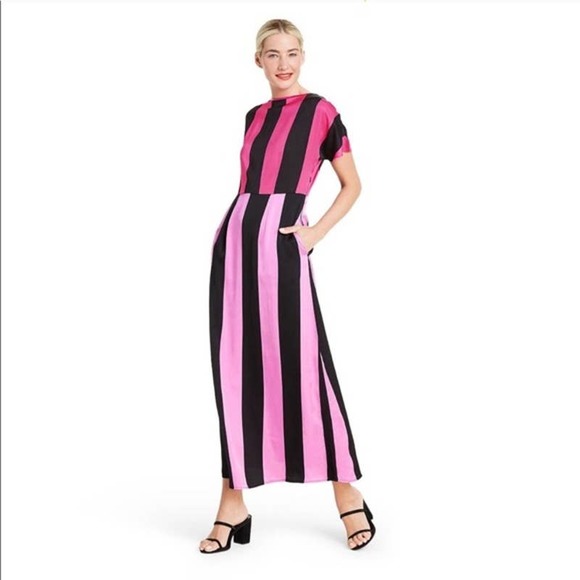 Christopher John Rogers for Target Black Pink Stripe Midi Dress - Picture 3 of 9